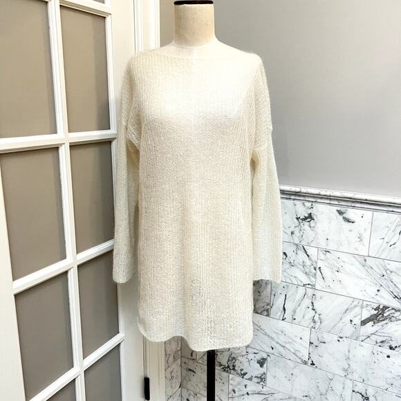 Eileen Fisher Cream Mohair Oversized Sheer Open Knit Tunic Sweater XS Small - Picture 2 of 5